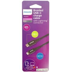 Philips 6-Foot MFI-Certified iPhone Lightning to USB-C Cable – Black